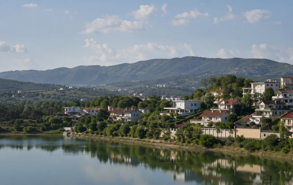 Vilë me kopsht në Farkë me liqenin në sfond
