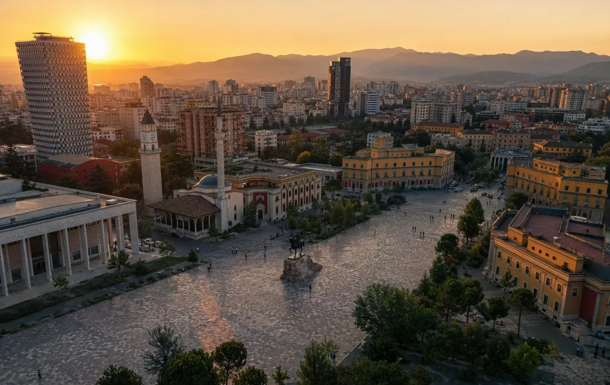 Terasa e një restoranti në Bulevardin e Ri të Tiranës me pergolë